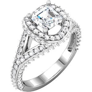 14K White 5.5x5.5 mm Asscher Cubic Zirconia & 1 CTW Diamond Engagement Ring