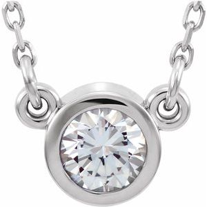 Sterling Silver 4 mm Round Pink Tourmaline Bezel-Set Solitaire 16" Necklace