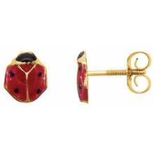 Charger l&#39;image dans la galerie, 14K Yellow Red Enamel Ladybug Earrings
