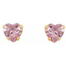 Load image into Gallery viewer, 14K Yellow 4x3.5 mm Heart Pink Cubic Zirconia Youth Stud Earrings
