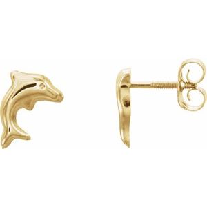 14K Yellow Dolphin Earrings