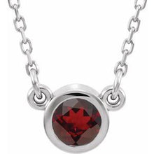 Charger l&#39;image dans la galerie, Sterling Silver 4 mm Round Mozambique Garnet Bezel-Set Solitaire 16&quot; Necklace
