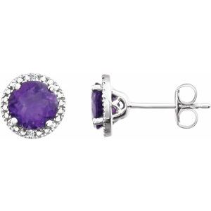 Sterling Silver Amethyst & .01 CTW Diamond Earrings
