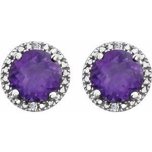 Sterling Silver Amethyst & .01 CTW Diamond Earrings