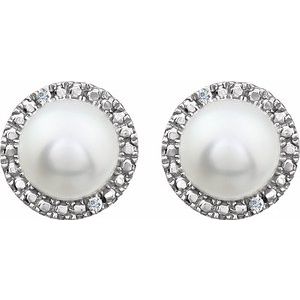 Sterling Silver Freshwater Cultured Pearl & .01 CTW Diamond Earrings
