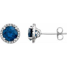 Load image into Gallery viewer, Sterling Silver Created Blue Sapphire &amp; .01 CTW Diamond Earrings
