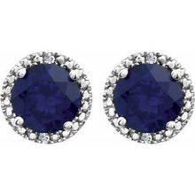 Load image into Gallery viewer, Sterling Silver Created Blue Sapphire &amp; .01 CTW Diamond Earrings
