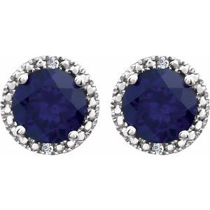 Sterling Silver Created Blue Sapphire & .01 CTW Diamond Earrings