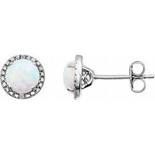 Load image into Gallery viewer, Sterling Silver Created Opal &amp; .01 CTW Diamond Earrings

