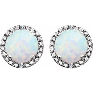Sterling Silver Created Opal & .01 CTW Diamond Earrings