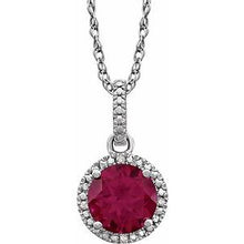 Load image into Gallery viewer, Sterling Silver Lab-Grown Ruby &amp; .01 CTW Diamond 18&quot; Necklace
