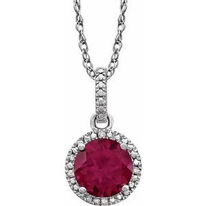 Sterling Silver Lab-Grown Ruby & .01 CTW Diamond 18