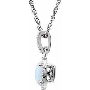 Sterling Silver Lab-Grown Opal & .01 CTW Diamond 18" Necklace