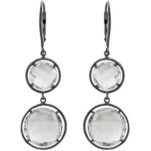 Black Rhodium-Plated Sterling Silver Clear Quartz Earrings