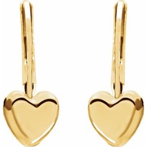 14K Yellow Heart Lever Back Earrings