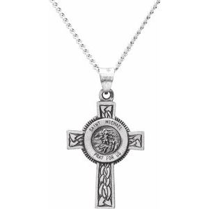 Sterling Silver 28.5x20.8 mm St. Michael Cross Necklace with 24