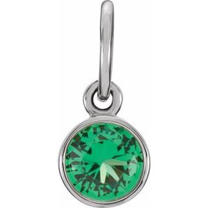 Sterling Silver 4 mm Round Imitation Emerald Birthstone Charm