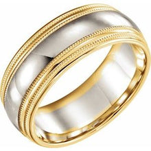 Load image into Gallery viewer, 18K Yellow &amp; Platinum &amp; 18K Yellow 8 mm Double Edge Band with Milgrain Size 12
