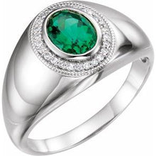 Load image into Gallery viewer, Platinum Men&#39;s Chatham¬Æ Created Emerald &amp; Diamond Accented Ring
