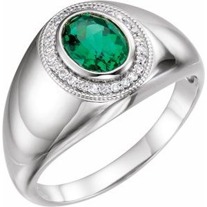 Platinum Men's Chatham¬Æ Created Emerald & Diamond Accented Ring