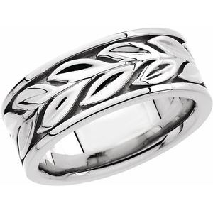 Sterling Silver 8 mm Leaf Design Band Size 7