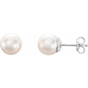 Sterling Silver 8-8.5 mm Freshwater Cultured Pearl Earrings
