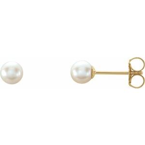 14K Yellow 4 mm White Akoya Cultured Pearl Earrings