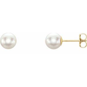 14K Yellow 6 mm White Akoya Cultured Pearl Earrings