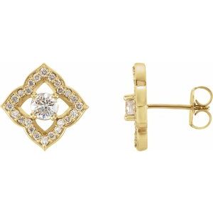 Boucles d'oreilles trèfle de style halo diamant 14K Rose 3/4 CTW