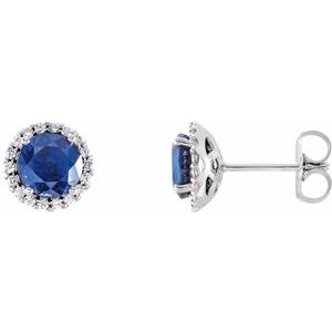 14K Yellow Blue Sapphire & 1/6 CTW Diamond Earrings