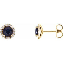 Load image into Gallery viewer, 14K Yellow Blue Sapphire &amp; 1/6 CTW Diamond Earrings

