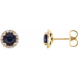 14K Yellow Blue Sapphire & 1/6 CTW Diamond Earrings