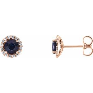 14K Rose Blue Sapphire & 1/6 CTW Diamond Earrings