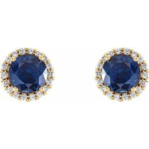 14K Yellow Blue Sapphire & 1/5 CTW Diamond Earrings