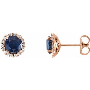 14K Rose Blue Sapphire & 1/5 CTW Diamond Earrings