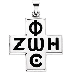 Sterling Silver 24x24 mm Phos Zoe Cross Pendant