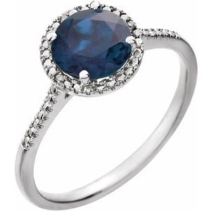 Sterling Silver Created Blue Sapphire & .01 CTW Diamond Ring