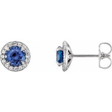 Load image into Gallery viewer, 14K White 5 mm Round Blue Sapphire &amp; 1/8 CTW Diamond Earrings
