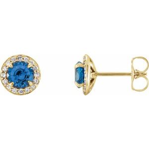 14K Yellow 5 mm Round Sapphire & 1/8 CTW Diamond Earrings