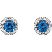 Load image into Gallery viewer, 14K White 5 mm Round Blue Sapphire &amp; 1/8 CTW Diamond Earrings
