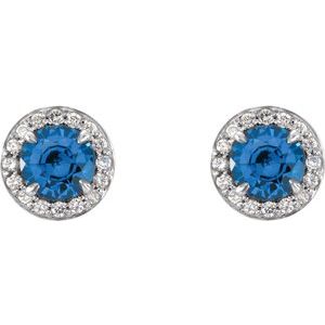 14K White 5 mm Round Blue Sapphire & 1/8 CTW Diamond Earrings