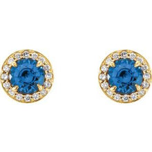Load image into Gallery viewer, 14K Yellow 5 mm Round Sapphire &amp; 1/8 CTW Diamond Earrings
