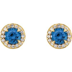 14K Yellow 5 mm Round Sapphire & 1/8 CTW Diamond Earrings
