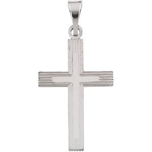 14K White 18x12 mm Cross Pendant with Design