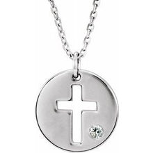 Load image into Gallery viewer, Sterling Silver Imitation Amethyst Pierced Cross Disc 16-18&quot; Necklace
