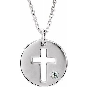 Sterling Silver Imitation Amethyst Pierced Cross Disc 16-18" Necklace