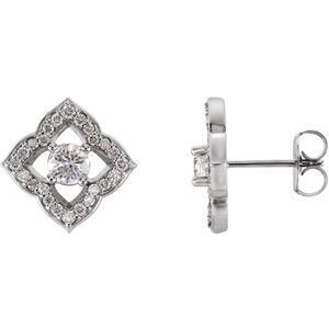 14K White 3/4 CTW Diamond Halo-Style Clover Earrings