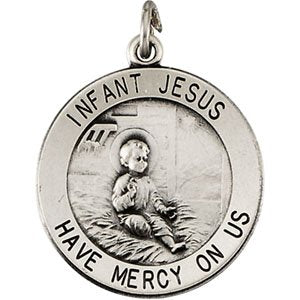 Sterling Silver 18 mm Infant Jesus Medal with 18