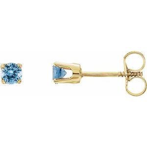 14K Yellow 3 mm Round Imitation Aquamarine Youth Birthstone Earrings