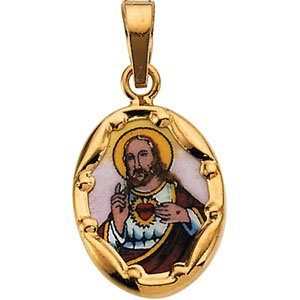 Hand Painted Sacred Heart of Jesus Porcelain Pendant